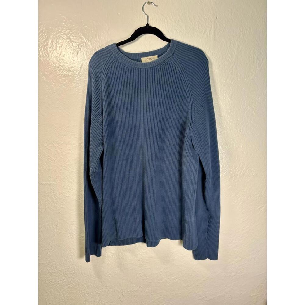 J Crew Sweater Mens 2XL Blue‎ Cotton Ribbed Crewneck Heritage Fisherman Cabin